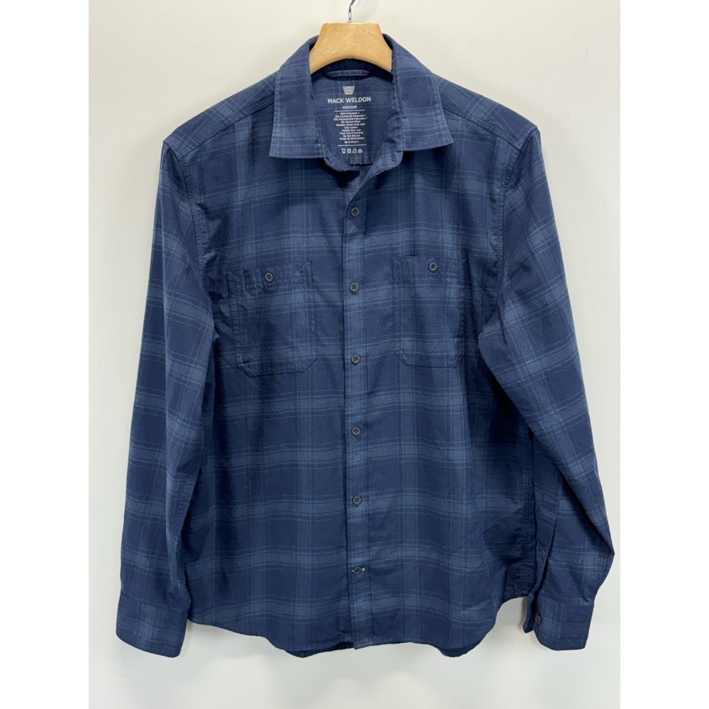 Mack Weldon Shirt Mens M Flannel Blue Plaid Button Up Wool Blend Pocket Casual